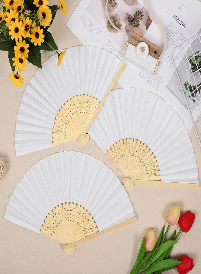 Aodaer 72 Pieces White Folding Fans with Organza Bags Paper Folding Fans DIY Paper Hand Fan Foldable Wedding Fan for DIY Crafts, Wedding Gift, Home Decoration - Image 4